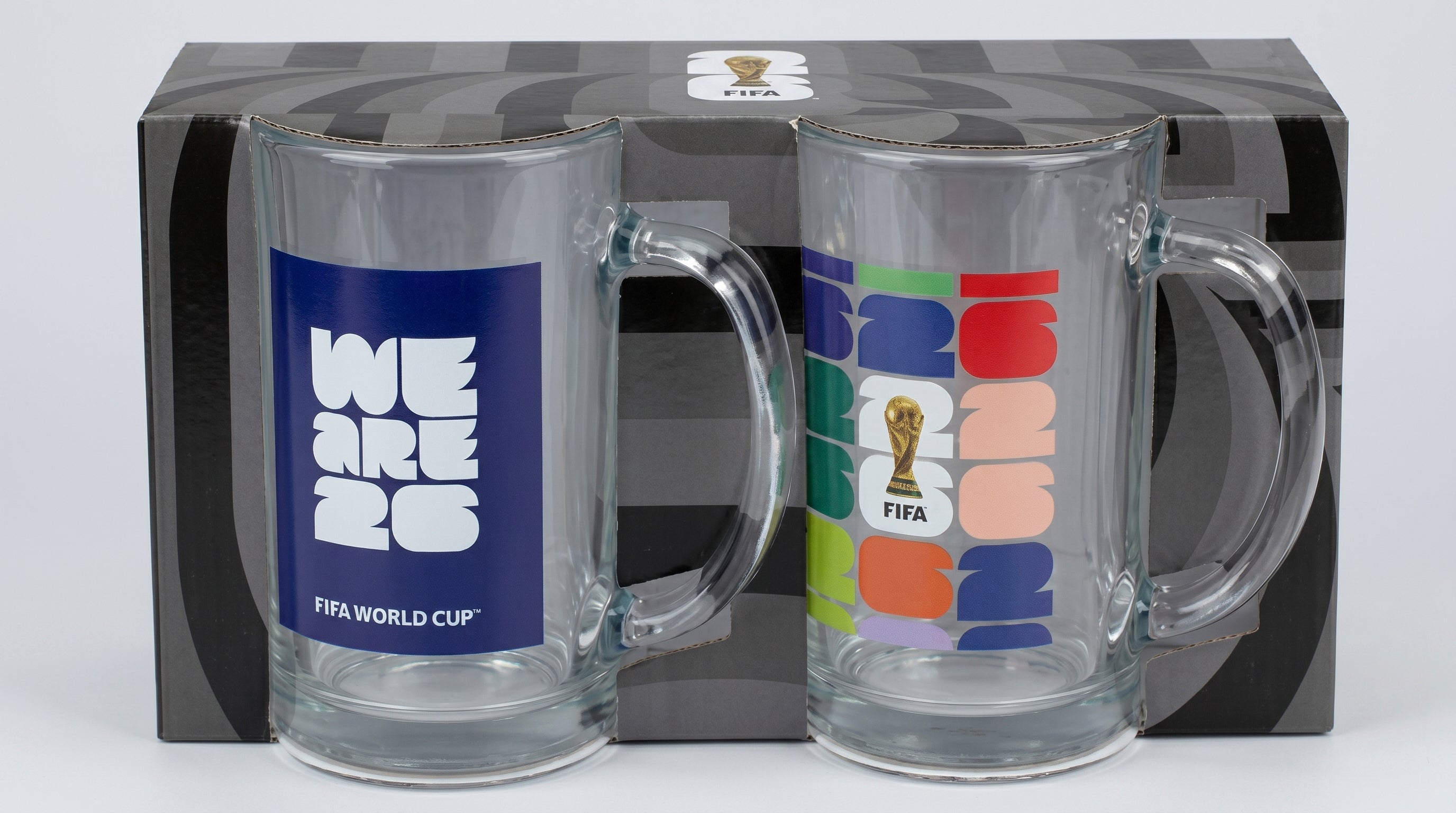 Atelier Sportif Official FIFA We Are 26 & Trophy Set of 2 Glass Mugs With Handle  21 OZ.