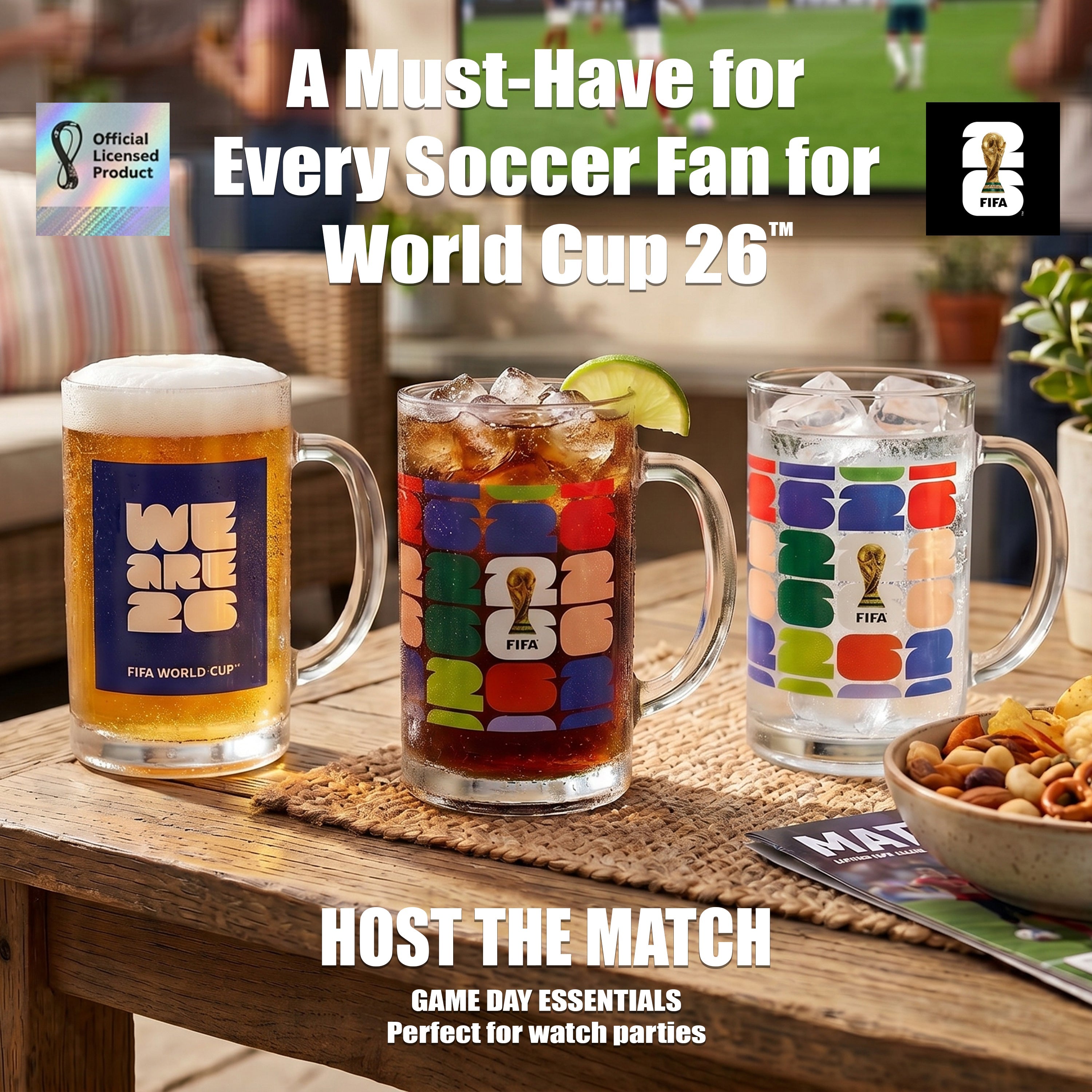 Atelier Sportif Official FIFA We Are 26 & Trophy Set of 2 Glass Mugs With Handle  21 OZ.