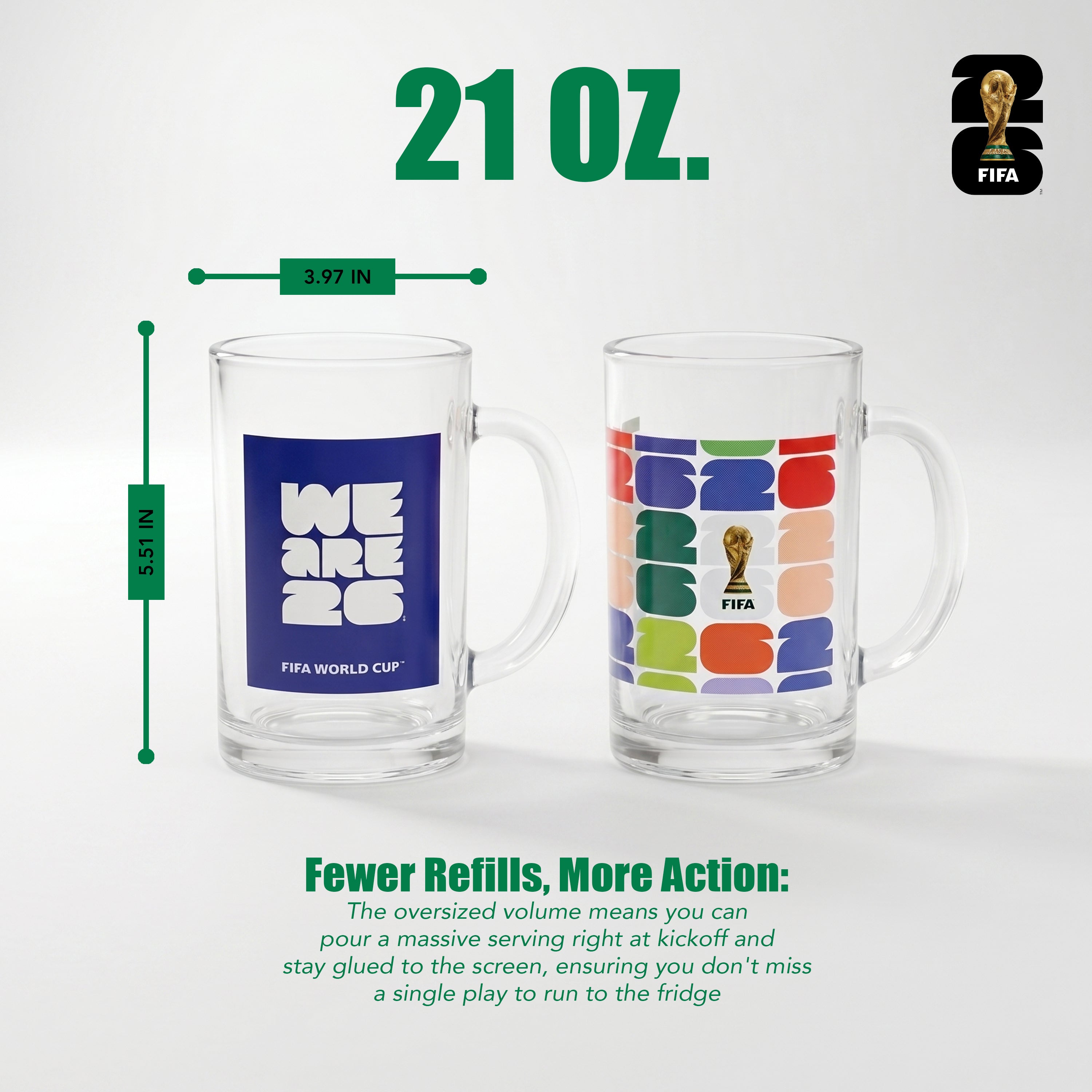 Atelier Sportif Official FIFA We Are 26 & Trophy Set of 2 Glass Mugs With Handle  21 OZ.
