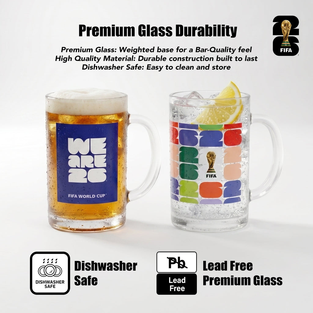 Atelier Sportif Official FIFA We Are 26 & Trophy Set of 2 Glass Mugs With Handle  21 OZ.