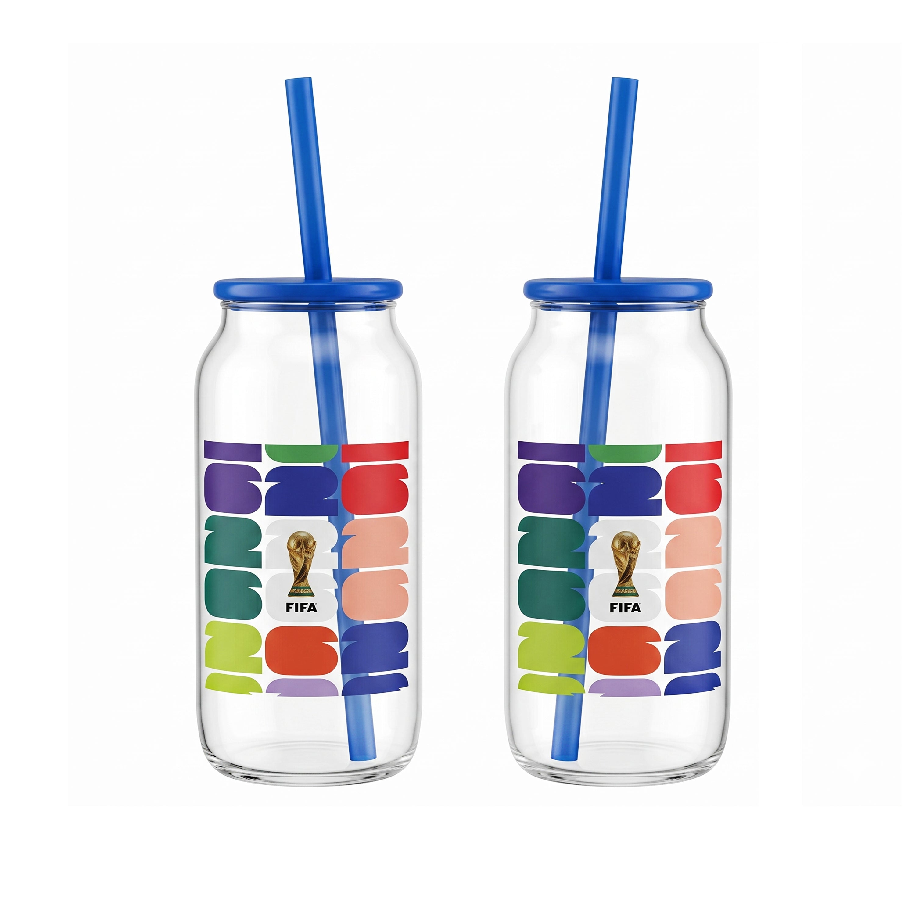 Atelier Sportif Official FIFA World Cup Trophy Set of 2 Glass Sippers with Lid and Straw