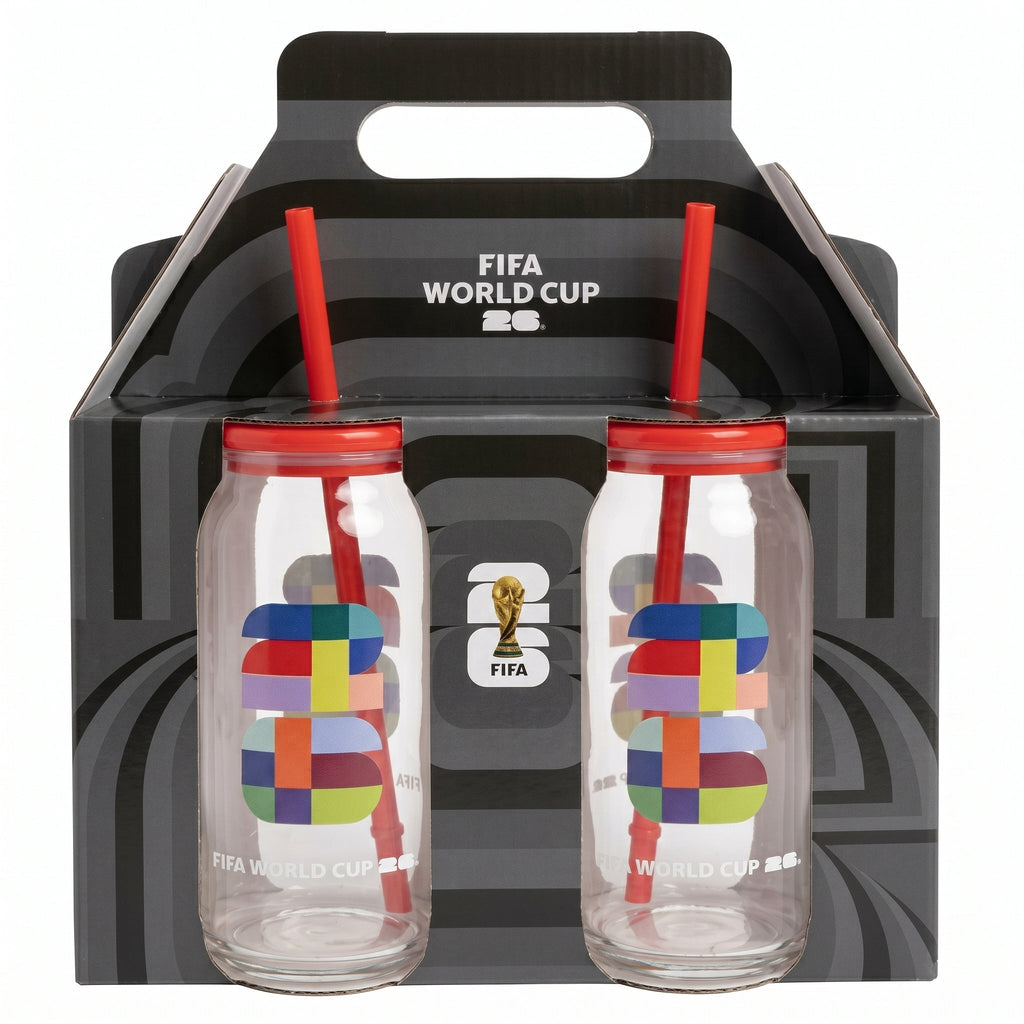 Atelier Sportif Official FIFA World Cup Trophy Set of 2 Glass Sippers with Lid and Straw