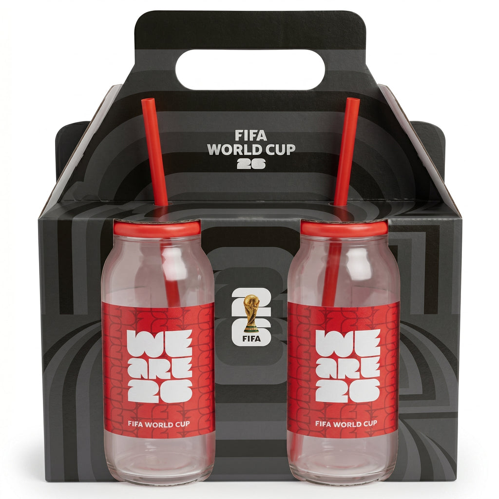 Atelier Sportif Official FIFA World Cup Trophy Set of 2 Glass Sippers with Lid and Straw