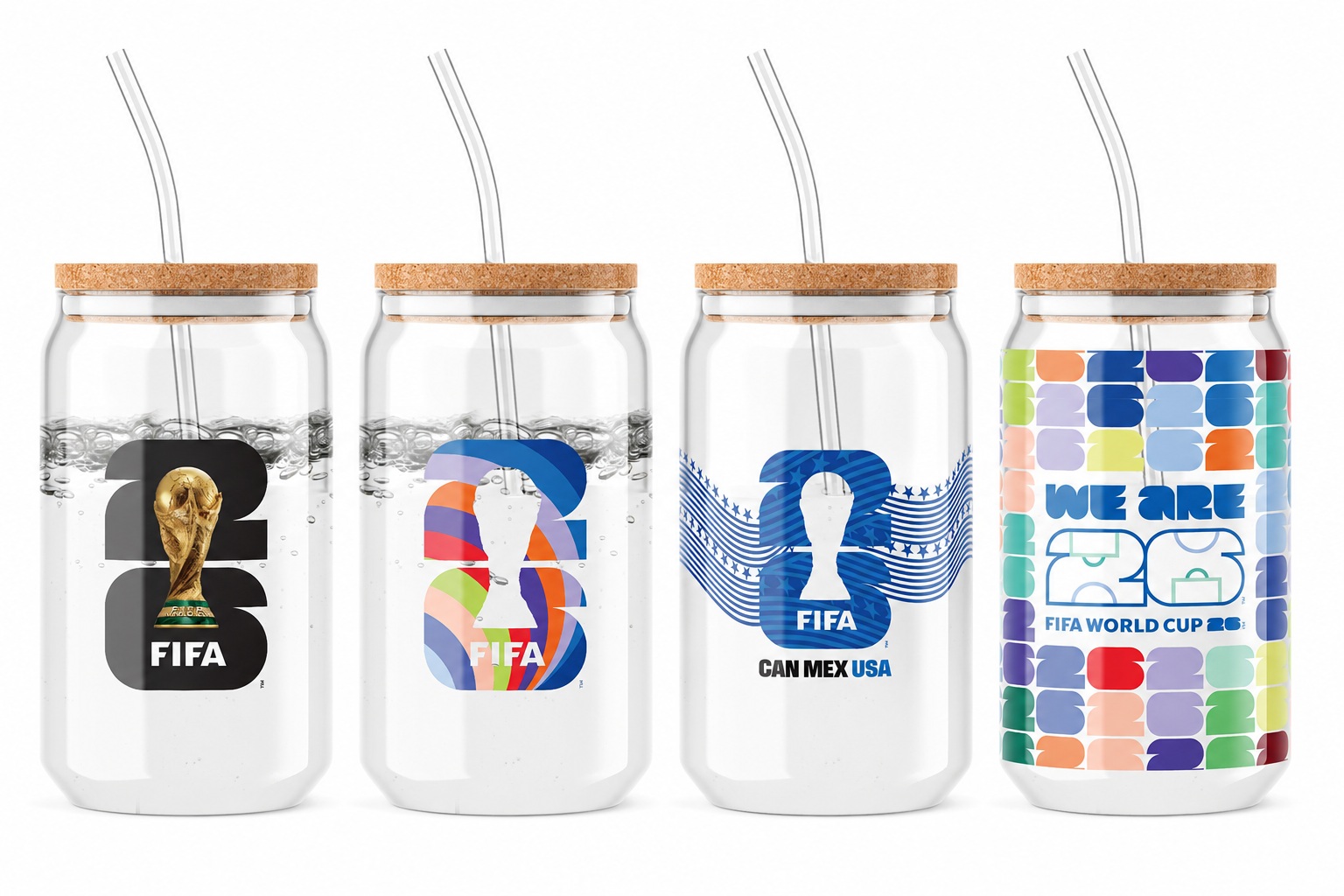 Atelier Sportif Official Official FIFA World Cup 2026 Edition 16 Oz Glass Sippers Bamboo lids with Glass Straws