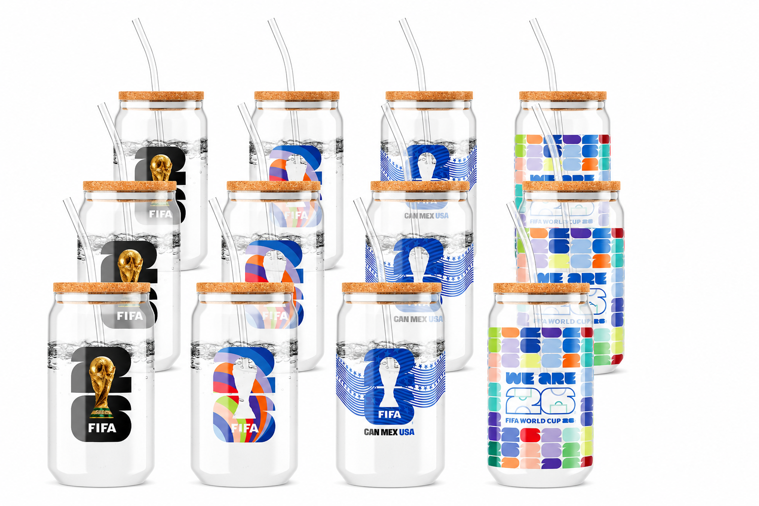 Atelier Sportif Official Official FIFA World Cup 2026 Edition 16 Oz Glass Sippers Bamboo lids with Glass Straws