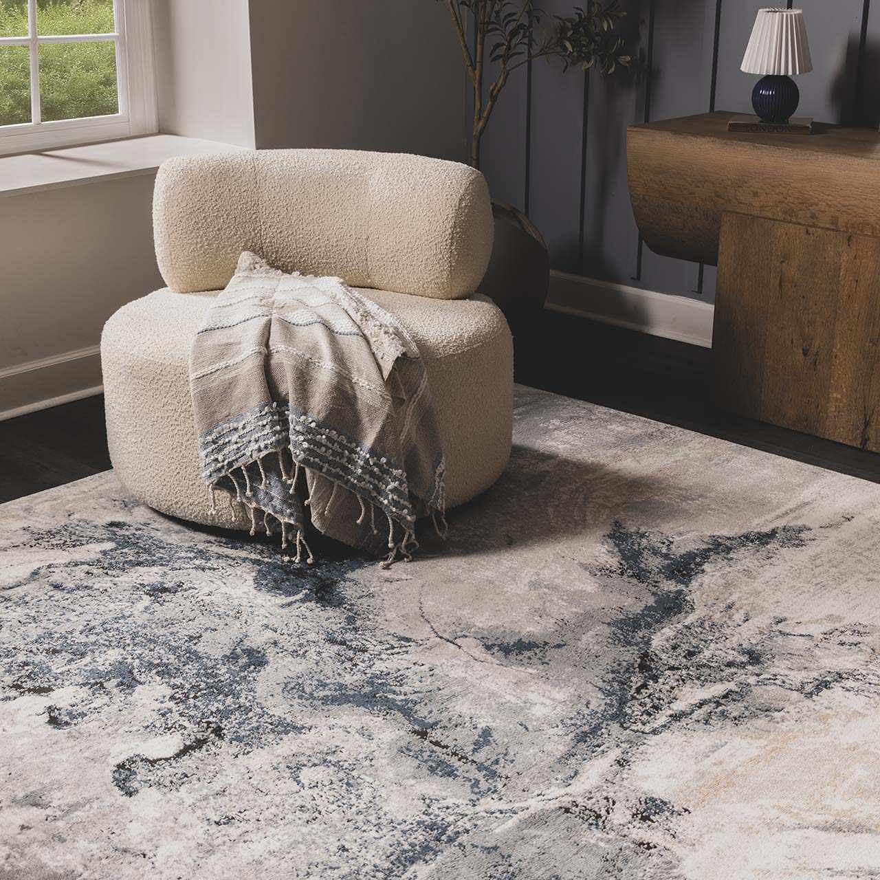 Kirkland Dark Blue Marble Rug