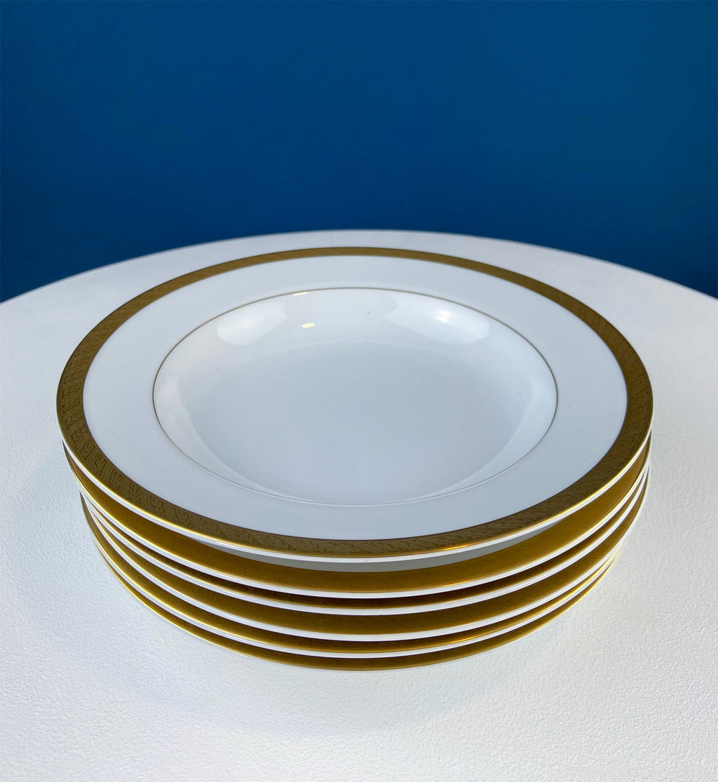 White & Gold Dish Set. Wedding Band China. Sango Spun Gold. Dinner, Salad or Dessert, Soup Plates, Sugar Bowl, Serving Dishes.